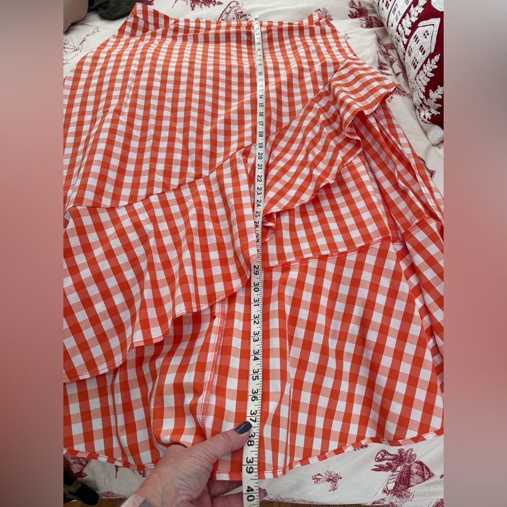 Eloquii Orange Gingham Ruffled Wrap Skirt, 16 - Picture 6 of 7